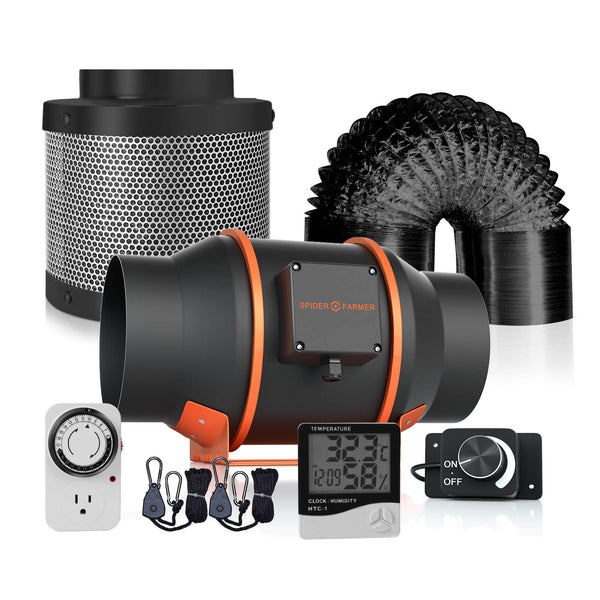 Spider Farmer® 150mm 600m3/h ventilators + filtrs + piederumi / ar ātruma regulatoru