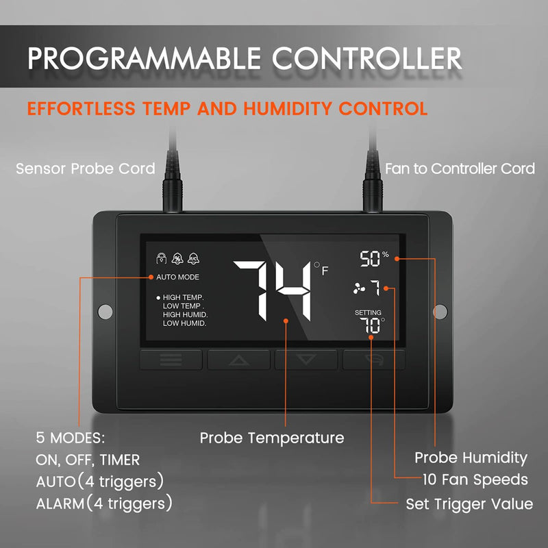 Spider Farmer® 100mm 350m3/h ventilators + filtrs / ar temperatūras kontroli