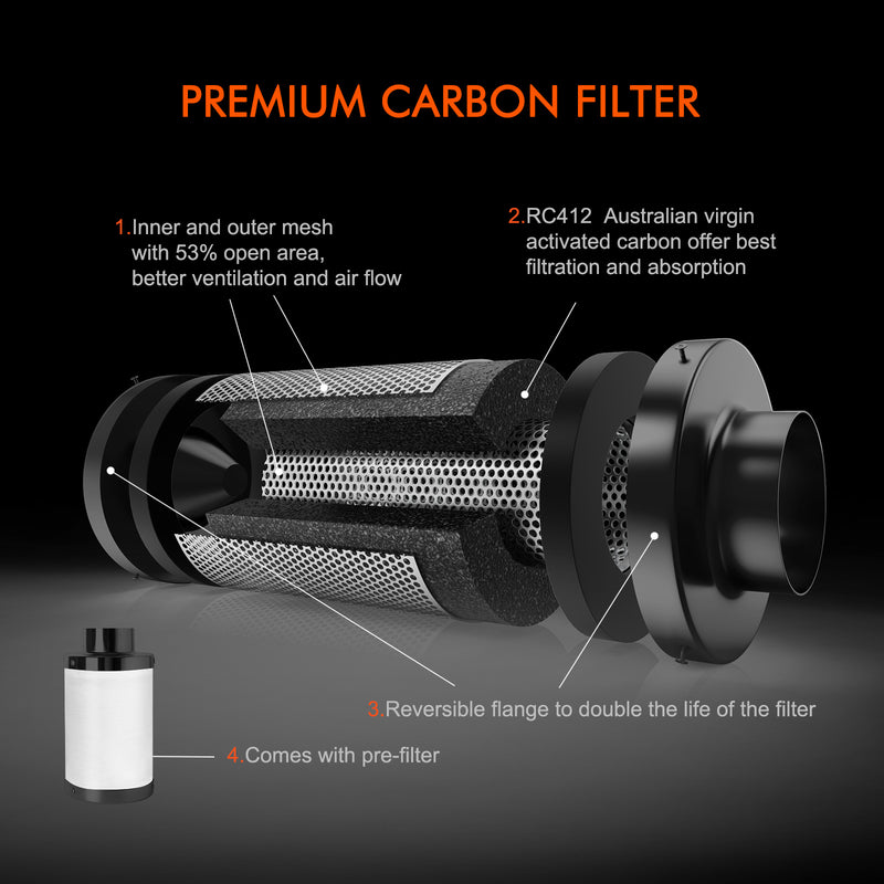 Spider Farmer® 100mm 350m3/h ventilators + filtrs + piederumi / ar ātruma regulatoru