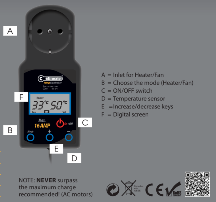 Cli-Mate TE-16 / temperatūra un ventilācija. ātruma regulators