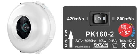 PK160-2 160mm 420/800m3/h / divi ātrumi