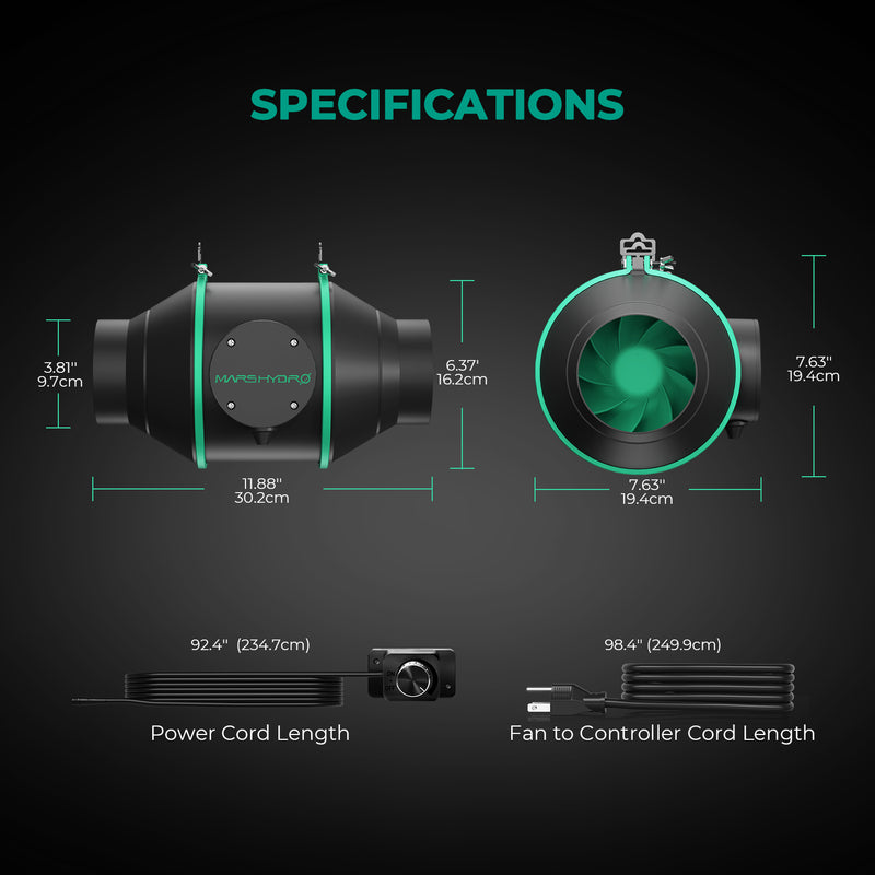 Mars Hydro 100mm 350m3/h / ar ātruma regulatoru