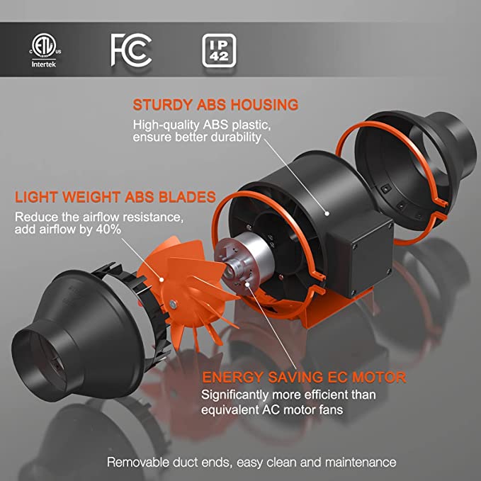 Spider Farmer® 100mm 350m3/h / ar ātruma regulatoru