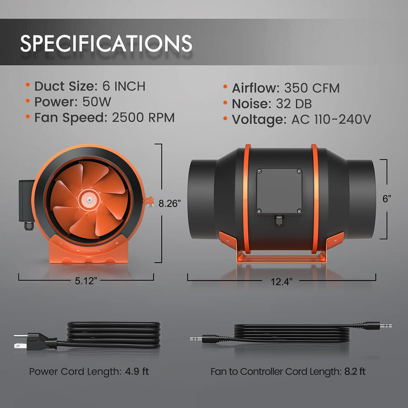 Spider Farmer® 150mm 600m3/h / ar ātruma regulatoru